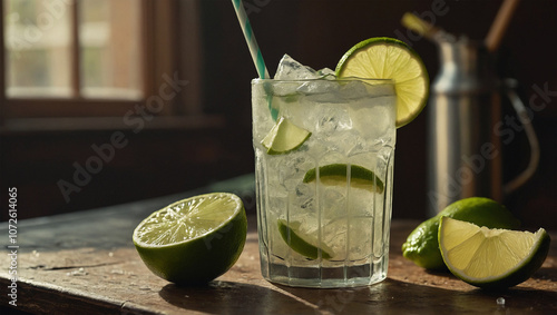 Wallpaper Mural Iced limeade in a vintage glass with lime slices and a striped straw, creating a nostalgic and refreshing vibe. Torontodigital.ca