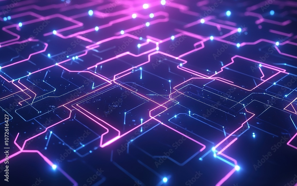 Digital network with glowing lines and nodes illuminating a dark background in a vibrant, futuristic design Digital network with glowing lines and nodes illuminating a dark background in a vibrant, futuristic design