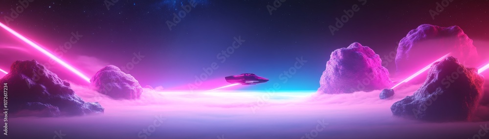 Explore the futuristic landscape of vibrant clouds and laser beams in a sci-fi adventure Explore the futuristic landscape of vibrant clouds and laser beams in a sci-fi adventure
