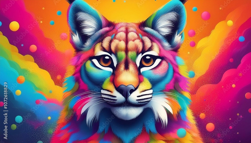 Naklejka premium A colorful illustration of a lynx with a vibrant background.