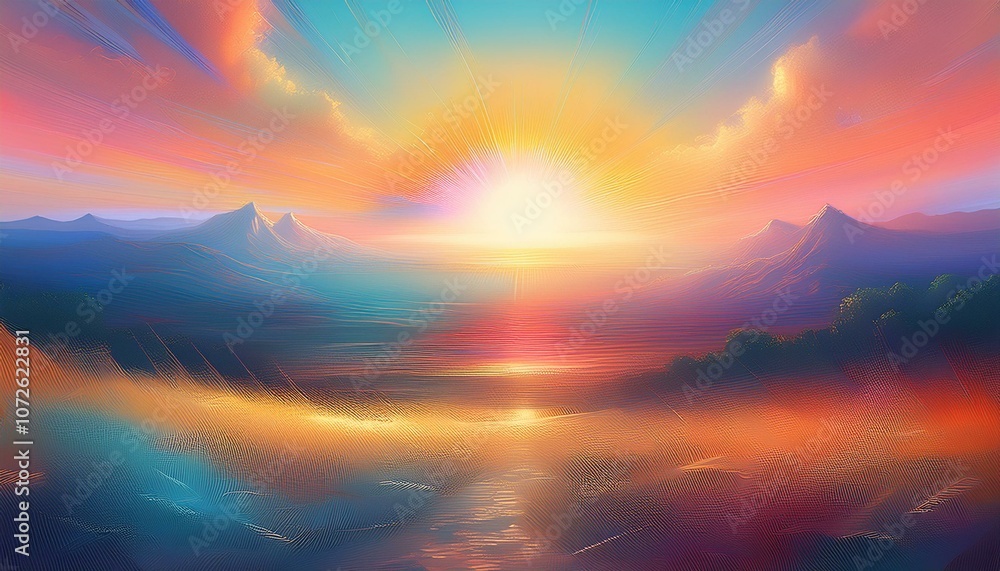 A vibrant sunrise over a mountain range, casting a warm glow on the landscape. A vibrant sunrise over a mountain range, casting a warm glow on the landscape.