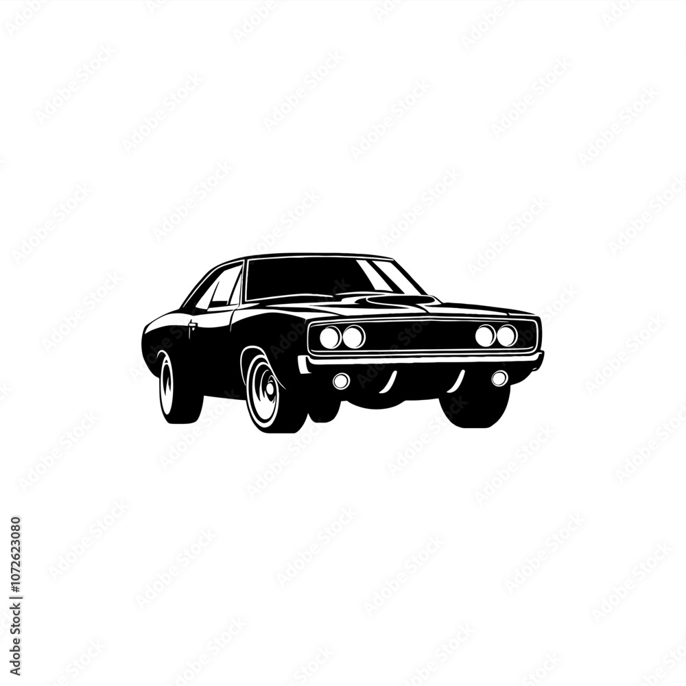 Obraz premium simple silhouette hand-drawing vintage muscle car vector