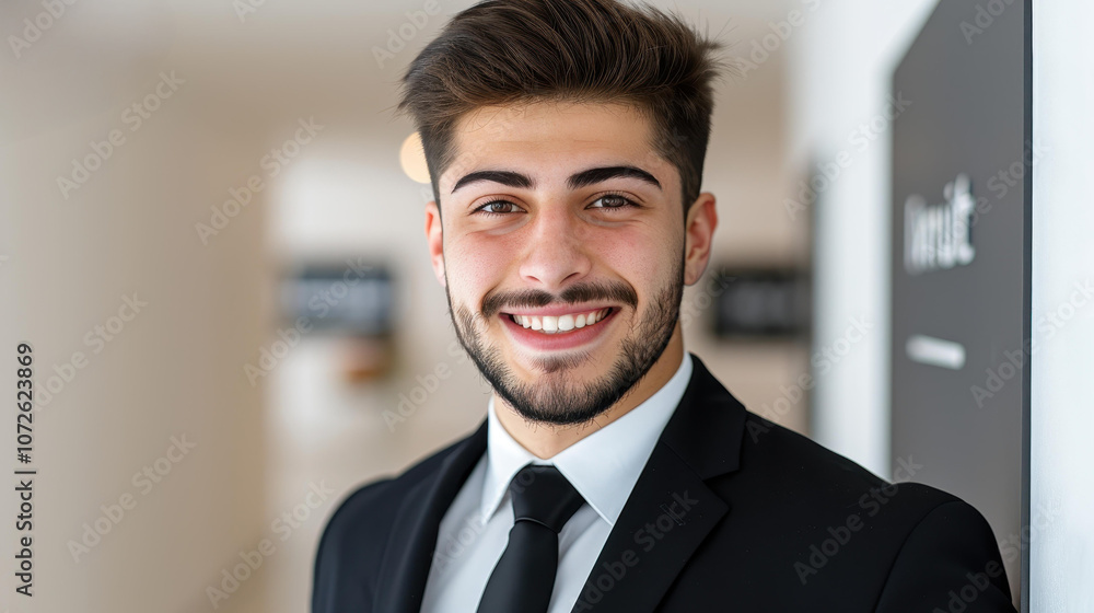 Confident businessman in a suit, showcasing his charm with a smile, exuding professionalism and success in every way. Confident businessman in a suit, showcasing his charm with a smile, exuding professionalism and success in every way.