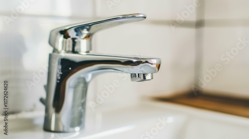 A closeup of a dirty chrome faucet reveals stubborn limescale, highlighting the need for effective cleaning solutions. photo