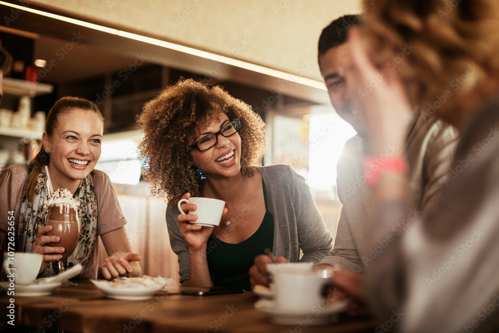 Group of young people enjoying a coffee in a cafe Group of young people enjoying a coffee in a cafe