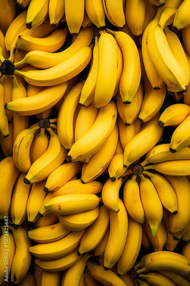 A close-up shot of a pile of ripe yellow bananas. A close-up shot of a pile of ripe yellow bananas.