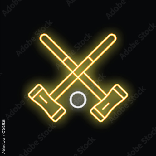 Canvas Print Glowing neon line croquet mallet and ball icon isolated on black background
