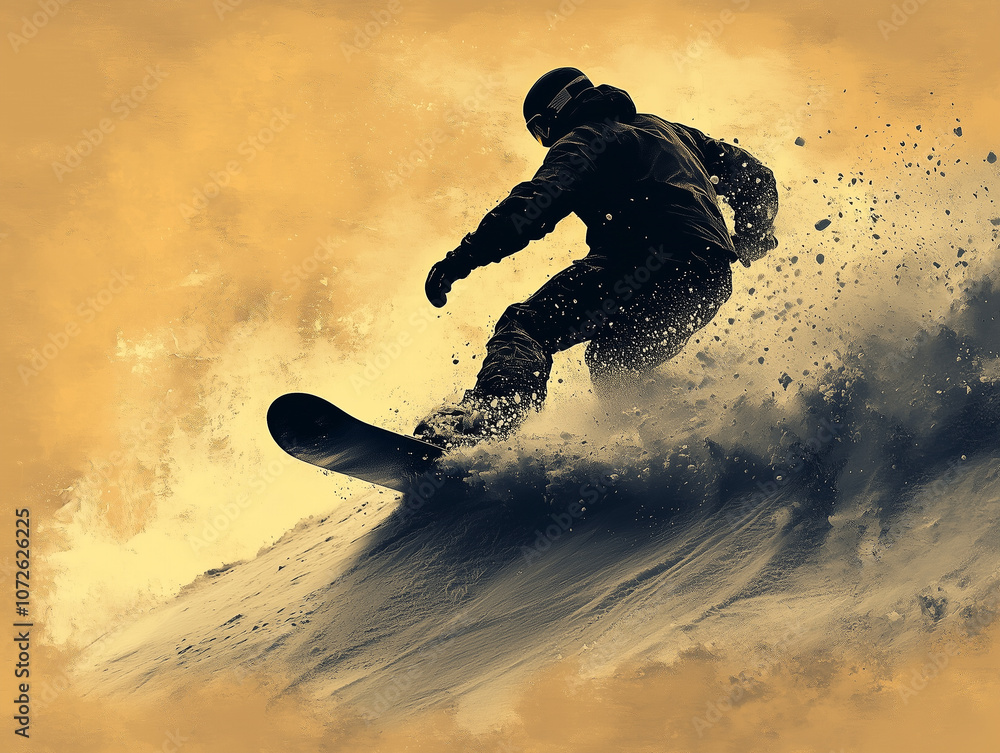 Fototapeta premium Ilustracja zjeżdżąjącego snowbordzisty