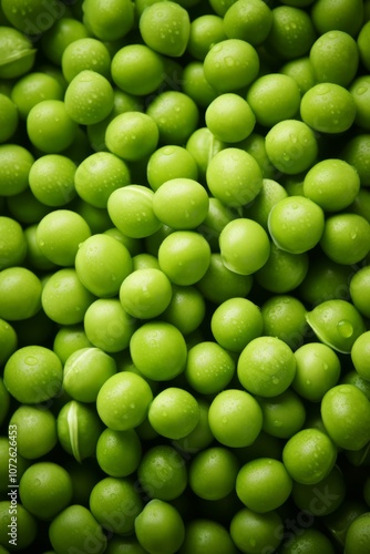 A close-up shot of fresh, green peas.
