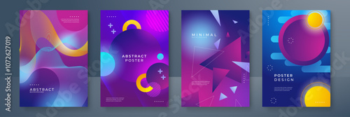 Set of Four Colorful Abstract Geometric Poster Designs