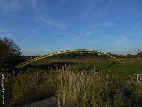 Gas pipeline over the river. Wrocław, Poland.