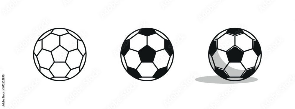 football or soccer ball icon set in different styles. football or soccer ball icon set in different styles.