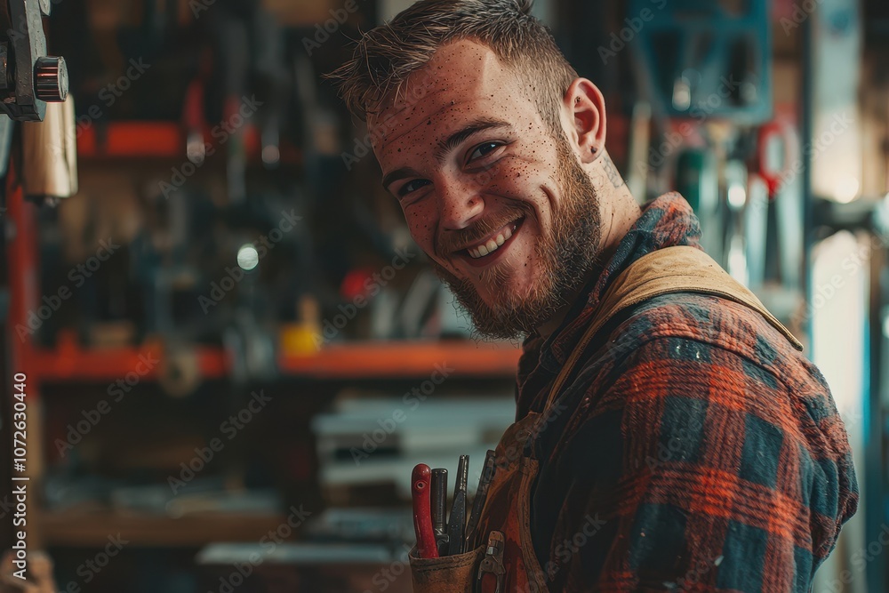 Junger Handwerker Porträt Holzarbeiter Werkstatt Nahaufnahme Handwerk Mann mit Bart Zimmermann Arbeit Kleidung rustikal männlich Werkzeuge Hintergrund Arbeitspause authentisch Schmutz Gesicht Junger Handwerker Porträt Holzarbeiter Werkstatt Nahaufnahme Handwerk Mann mit Bart Zimmermann Arbeit Kleidung rustikal männlich Werkzeuge Hintergrund Arbeitspause authentisch Schmutz Gesicht