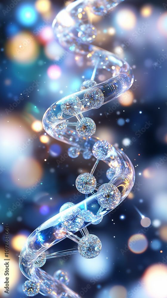 This artwork features a vibrant, glowing DNA double helix set against a blurred background This artwork features a vibrant, glowing DNA double helix set against a blurred background