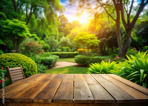 Aerial View of an Empty Table Surrounded by Lush Greenery in a Natural Park Garden, Perfect for Outdoor Dining and Leisure Activities