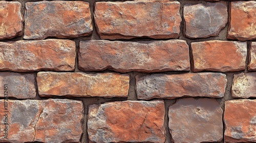 A brick wall with a red brick pattern. The wall is made of red bricks and has a rough texture photo