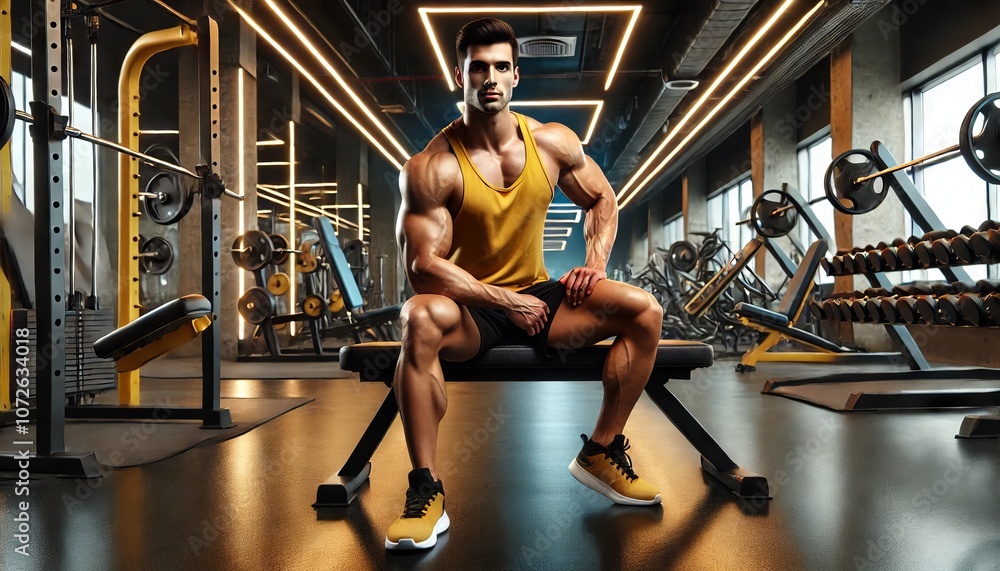 Strong Bodybuilder Posing in Gym Setting Strong Bodybuilder Posing in Gym Setting