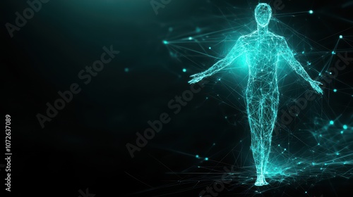Obraz na płótnie Create an innovative doctor figure using glowing blue geometric shapes to illustrate the future of medicine and technology w salonie