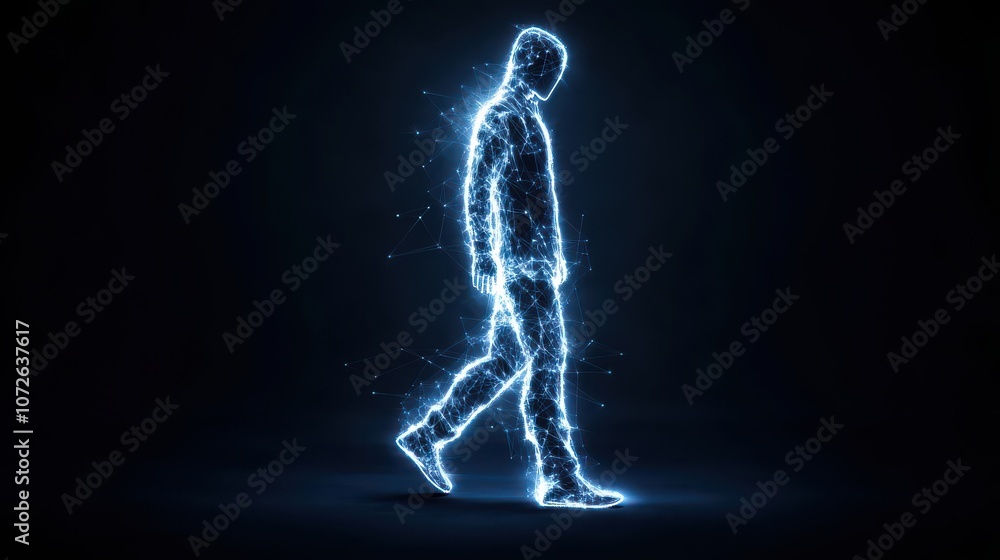 Fototapeta premium Explore the futuristic doctor icon created from blue glowing shapes and learn how this innovative design transforms medical representation in digital art