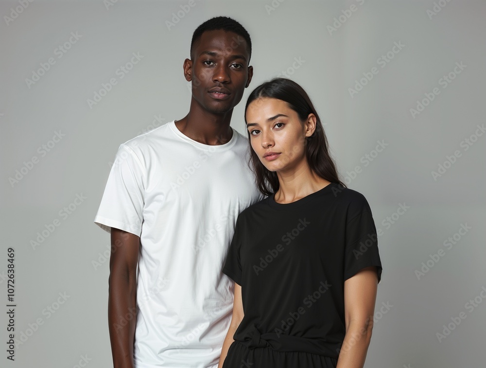 portrait of a young man and woman next to each other on a white background. portrait of a young man and woman next to each other on a white background.