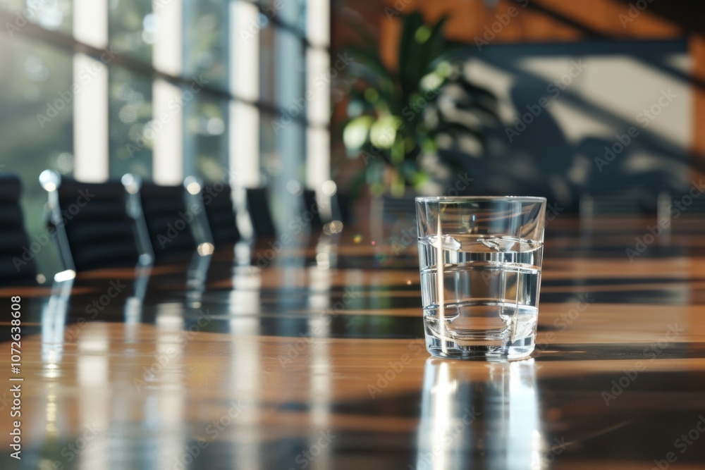 Glass of water on a conference table Glass of water on a conference table