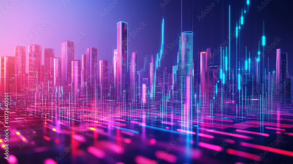 Futuristic Cityscape: Neon Lights, Algorithmic Trading, Quantum Computing, AI, 3D Rendering Futuristic Cityscape: Neon Lights, Algorithmic Trading, Quantum Computing, AI, 3D Rendering