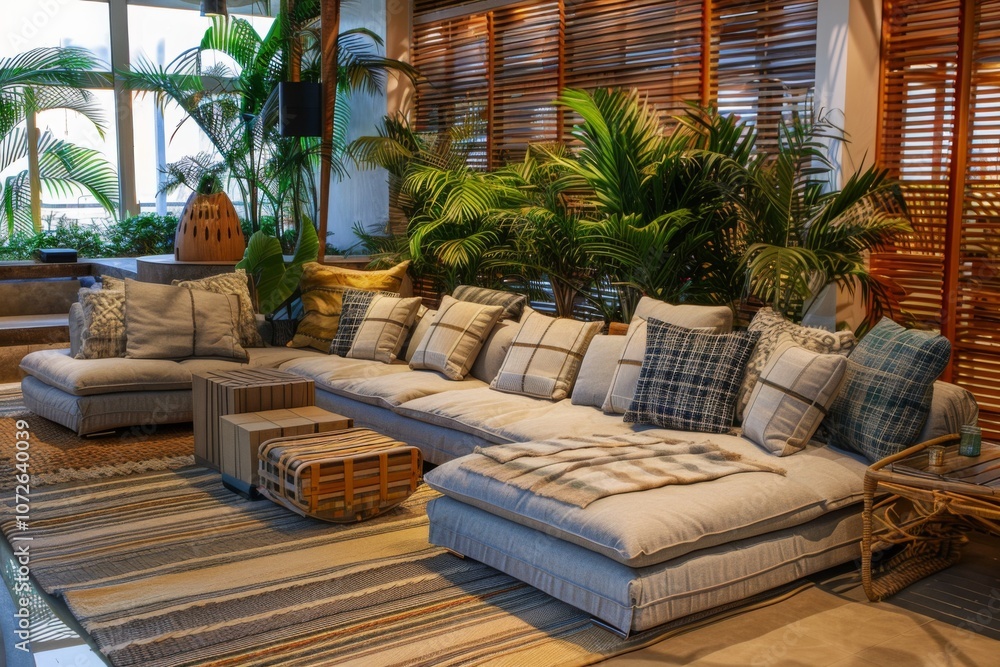 Modern open space interior design with a modular sofa Modern open space interior design with a modular sofa