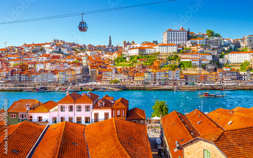 Panoramic view of the city of Porto on a beautiful summer day. Porto, Portugal
