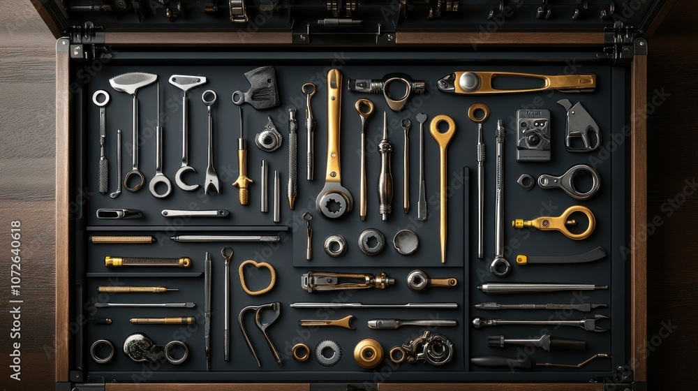 Fototapeta premium Organized Toolbox with Various Tools