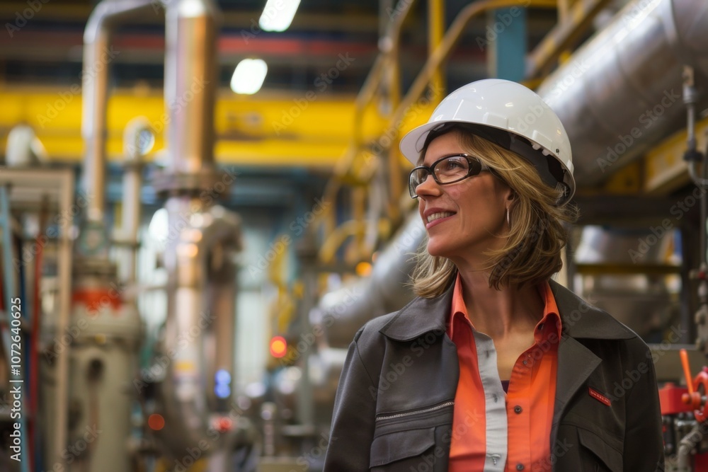 Businesswoman talking to an engineer in factory industry Businesswoman talking to an engineer in factory industry