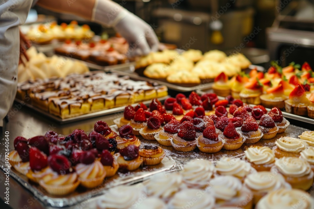 Professional chef carefully preparing pastries Professional chef carefully preparing pastries