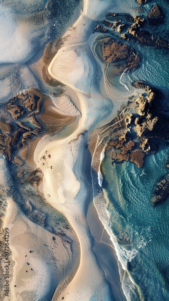 Fototapeta premium Tranquil Beauty of a Coastal Nature Park: Aerial View of Natural Patterns and Textures