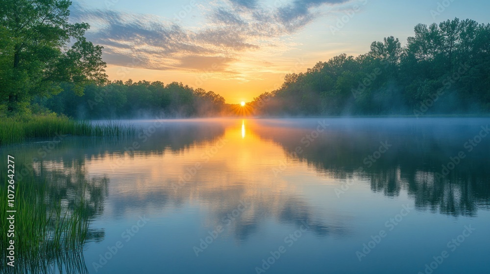 Sunrise Over Misty Lake Sunrise Over Misty Lake