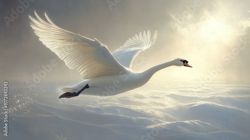 Fototapeta Naklejka Na Ścianę i Meble -  White Swan in Flight
