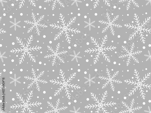 White snowflakes on gray background repeating raster pattern