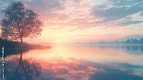 Tranquil Lake at Sunrise