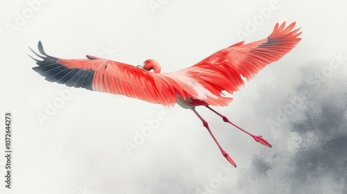 Pink Flamingo in Flight