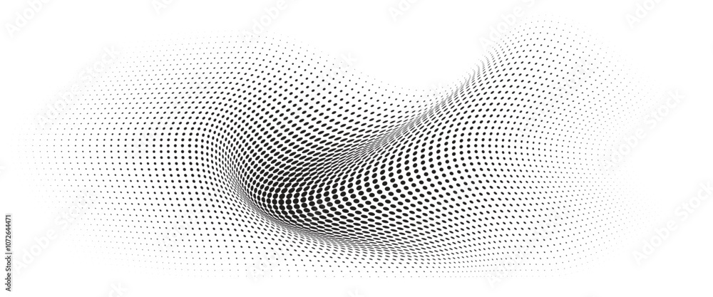 Flowing Wave Dot Halftone Pattern: Curve Gradient Shape on Transparent Background. Suitable for AI, Tech, Network, Digital, Science, and Technology Themes. Flowing Wave Dot Halftone Pattern: Curve Gradient Shape on Transparent Background. Suitable for AI, Tech, Network, Digital, Science, and Technology Themes.