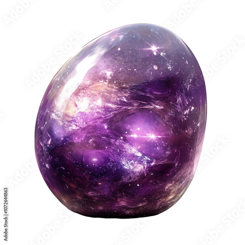 Magical space amethyst brazilian rock stone isolated on transparent background with purple glow inside. For jewelry design and for computer game design photo