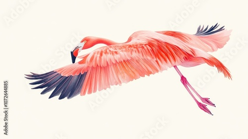 Pink Flamingo in Flight