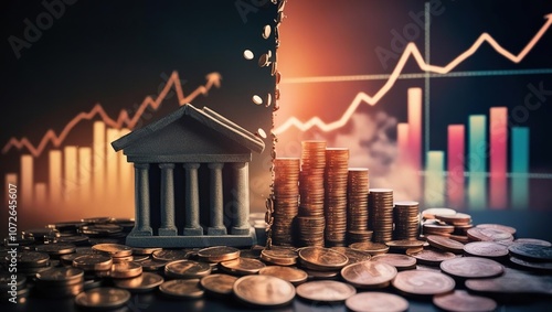 Financial Growth Concept with Coins and Graphs