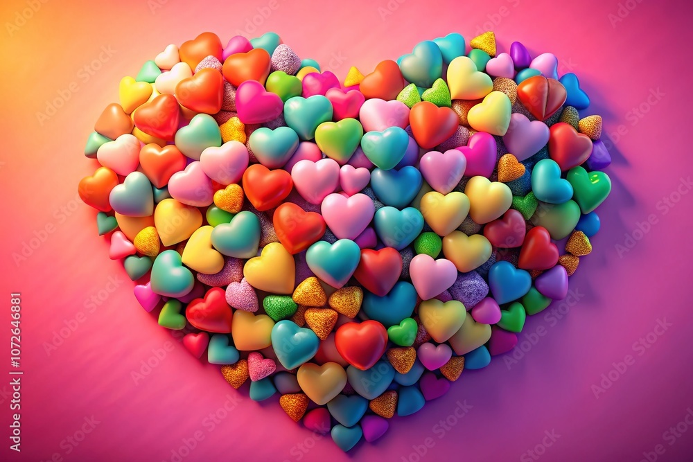 A Vibrant Heart Shape Composed of Colorful 3D Hearts, Perfect for Celebrating Romance, Love, and Valentine's Day with Eye-Catching Design Elements A Vibrant Heart Shape Composed of Colorful 3D Hearts, Perfect for Celebrating Romance, Love, and Valentine's Day with Eye-Catching Design Elements