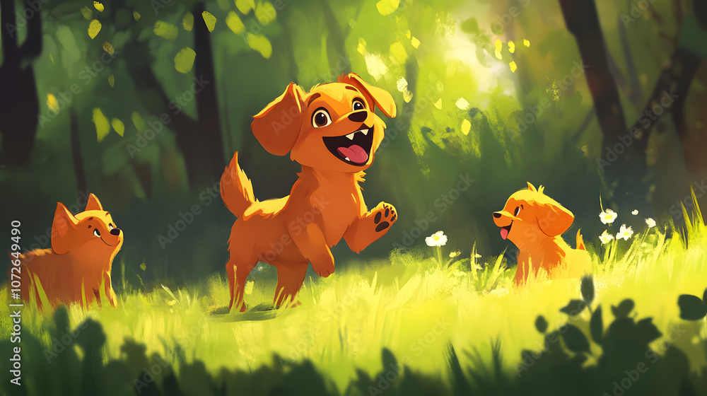 A joyful dog with a wagging tail meeting new friends. A joyful dog with a wagging tail meeting new friends.