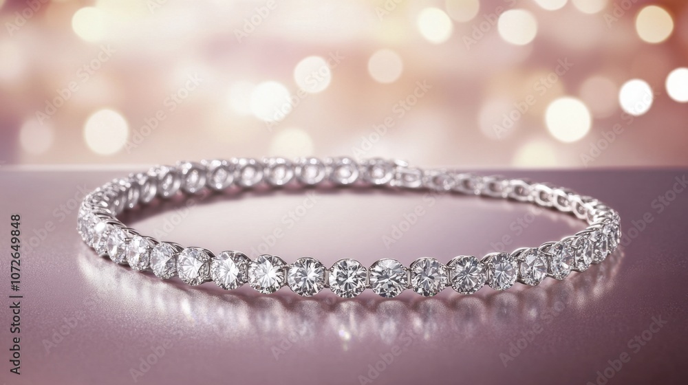 Elegant Diamond Bracelet on Sparkling Background Elegant Diamond Bracelet on Sparkling Background