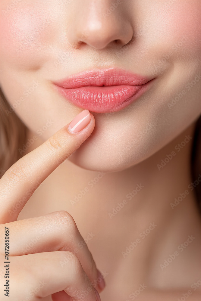 Obraz premium Close-Up of Woman's Lips with Bold Makeup and Glossy Texture - Sensual, Glamorous, and Vibrant Neon Backgrounds for Beauty, Fashion, and Makeup Concepts