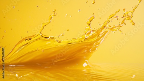 Yellow Liquid Splashing with Droplets in Motion photo