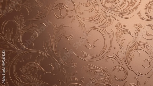 Copper background with embossed abstract pattern and metallic texture