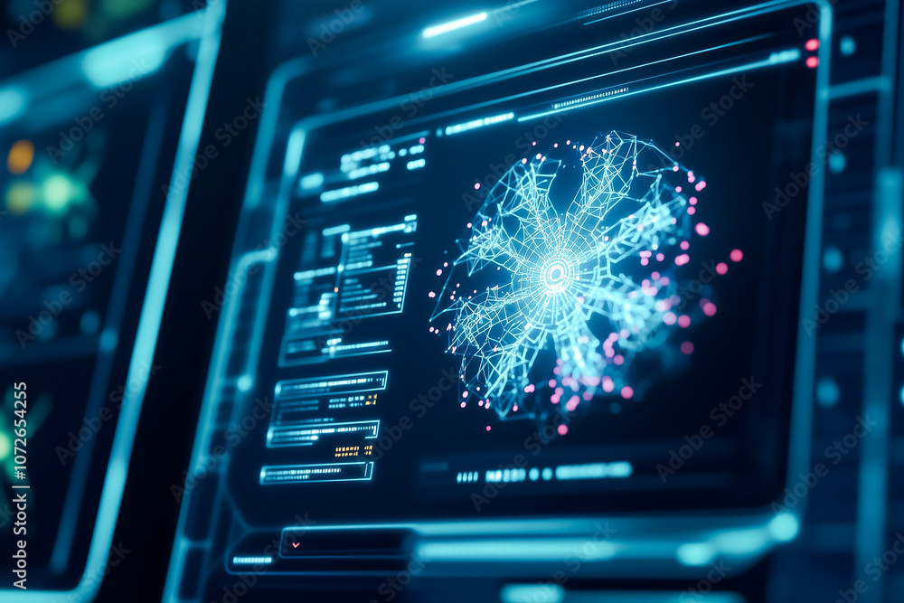 custom made wallpaper toronto digitalThe display highlights an intricate data network with glowing nodes and lines, illustrating connections in real-time