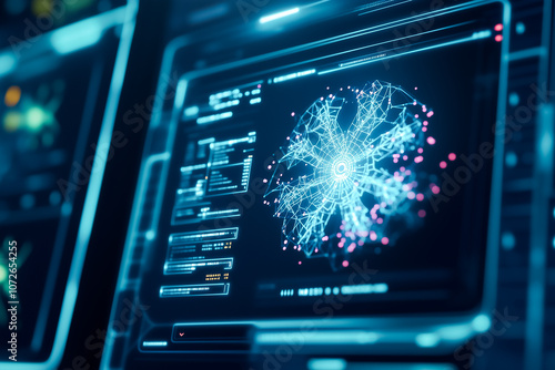 Wallpaper Mural The display highlights an intricate data network with glowing nodes and lines, illustrating connections in real-time Torontodigital.ca