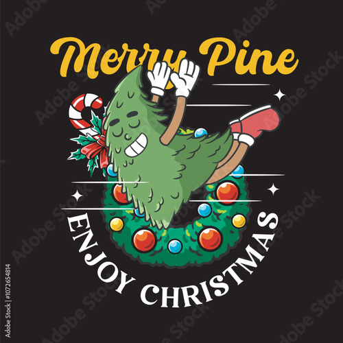 Vector Illustration of Christmas Tree Mascot with Retro Mascot Illustration Available for Tshirt Design